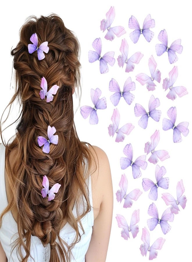 Bremorou 20 Pcs Moving Butterfly Hair Clips For Women Moving Glitter 3d Realistic Purple Y2k Glitter Hair Barrettes Cute Hair Claws Kawaii Butterfly Hair Accessories For Teens Women Gifts - Image 1